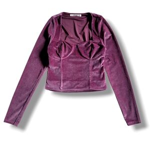 A&F Purple Velvet Corset‎ Style Long Sleeves Sweetheart Neck Crop Sweater Top XS